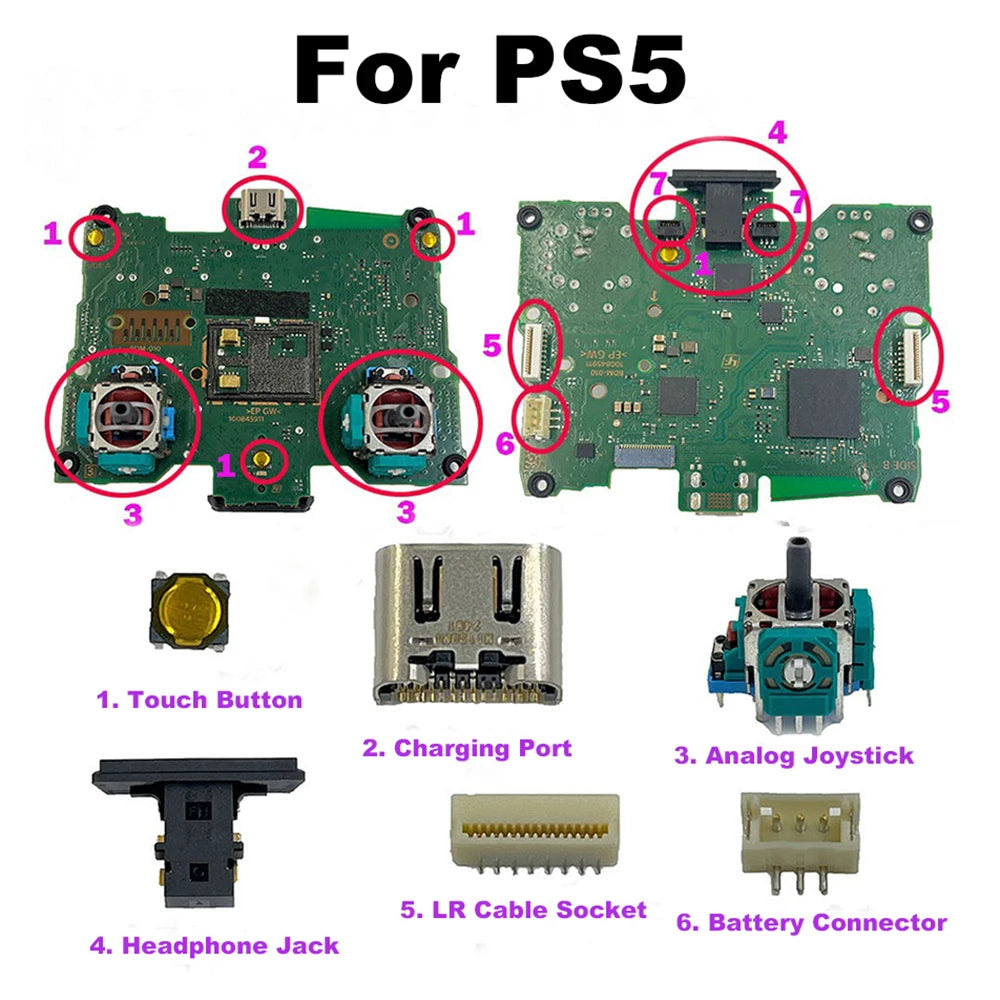 1-5pcs For PS5 Handle Motherboard Charging Port Battery Interface Touch Microphone Headphone Socket / L2 R2 Socket Game console repair parts