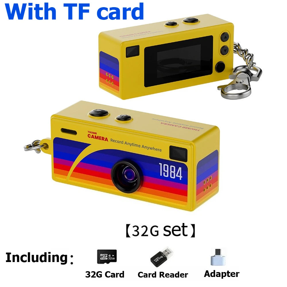 Retro Mini Keychain Thumb Camera 1080P HD Recorder Built-in Flash Auto Focus 130° Wide Angle Lens Screen Portable Pocket Camera