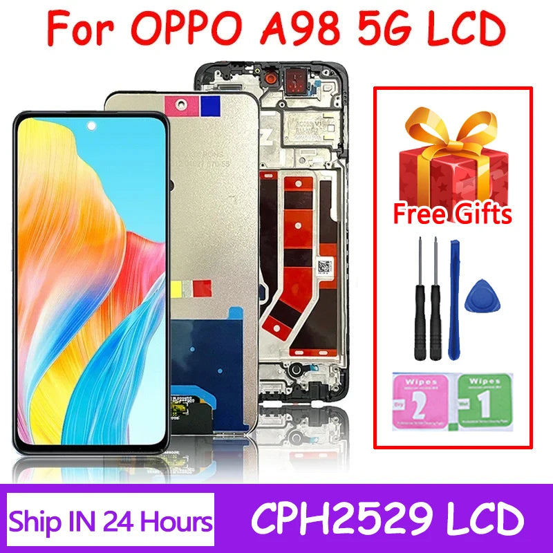 6.72" AAA+ For Oppo A98 5G LCD CPH2529 Display Touch Screen Digitizer Assembly For Samsung A98 Display With Frame Oppo phone repair parts Realme phone repair parts
