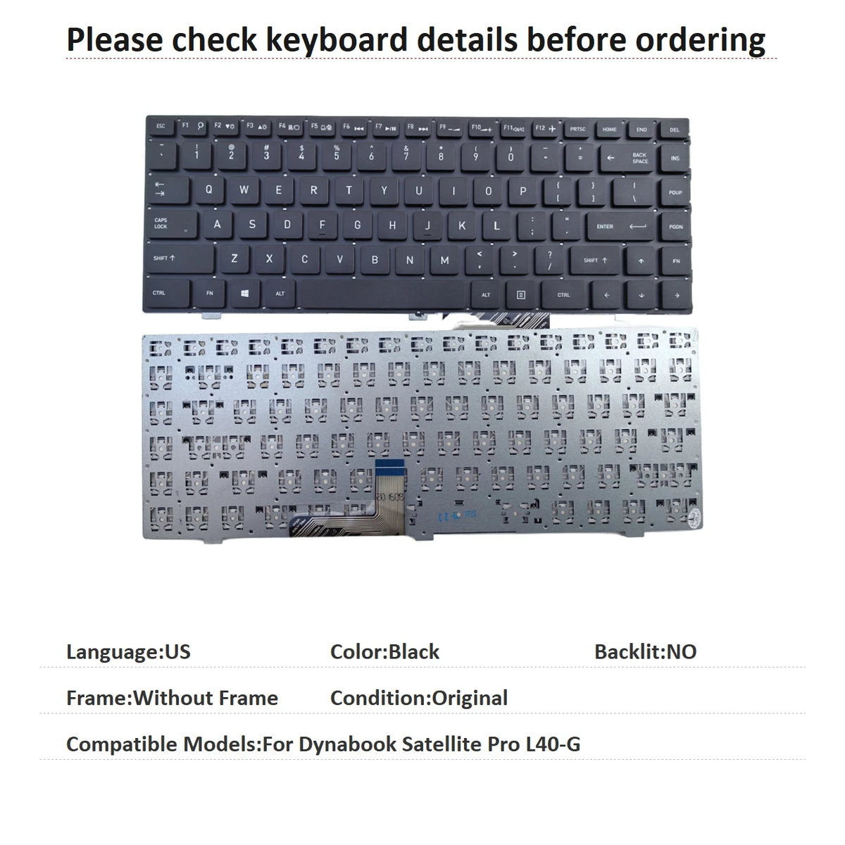 New US Language  Keyboard For Toshiba Dynabook Satellite Pro L40-G Notebook PC Replacement Keyboard