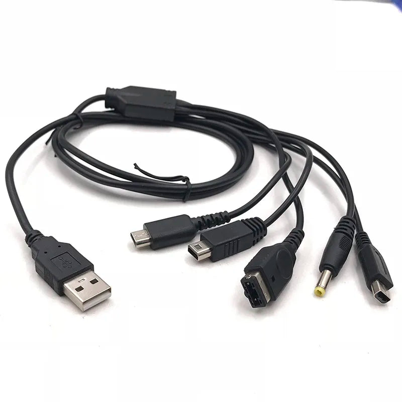 5 In 1 USB Charging Cable For Nintendo New 3DS XL NDS Lite Ndsi XL Wii U Charger Cable For Nintendo GBA SP For Sony PSP 1000/200 Game console repair parts
