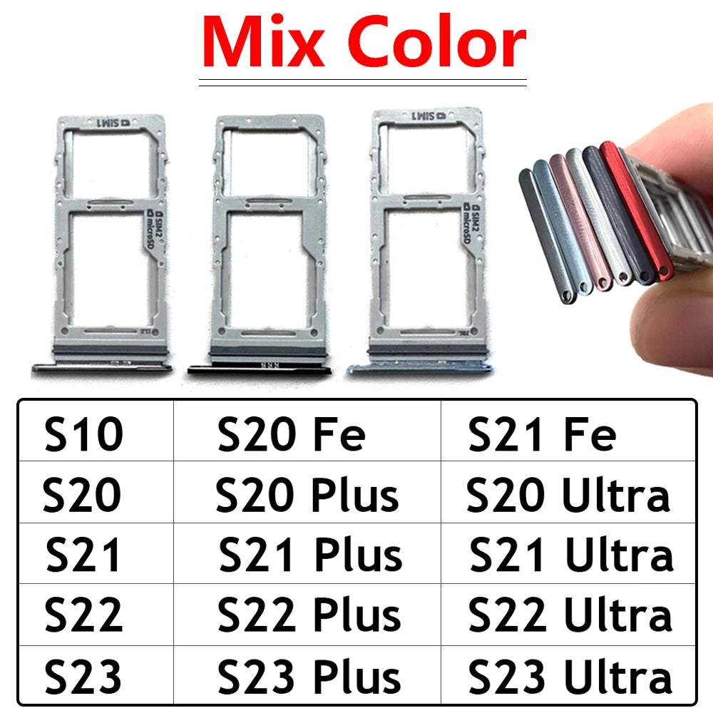 10Pcs/Lot, Dual SIM Card Tray Slot Holder For Samsung S20 S21 S22 S23 S24 Plus Ultra Fe 4G 5G Replacement Parts Mix Color Samsung phone repair parts
