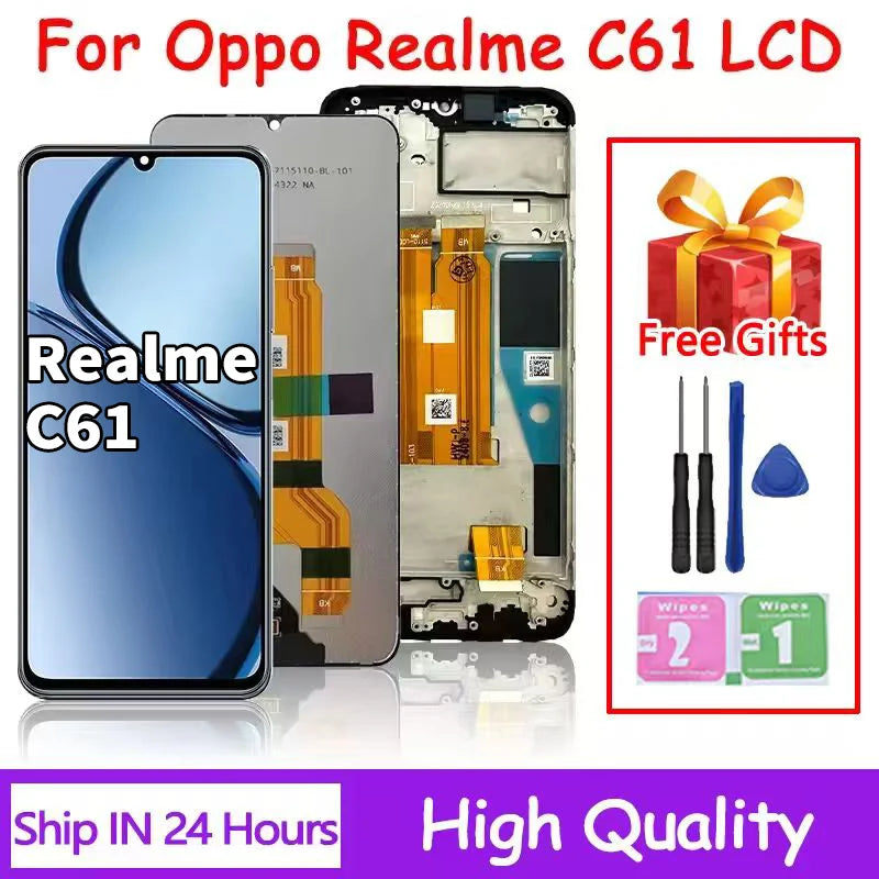 6.74"Screen For OPPO Realme C61 LCD Display Screen Frame+Touch Panel Digitizer For Realme C61 RMX3939 Display With Frame  Oppo phone repair parts
