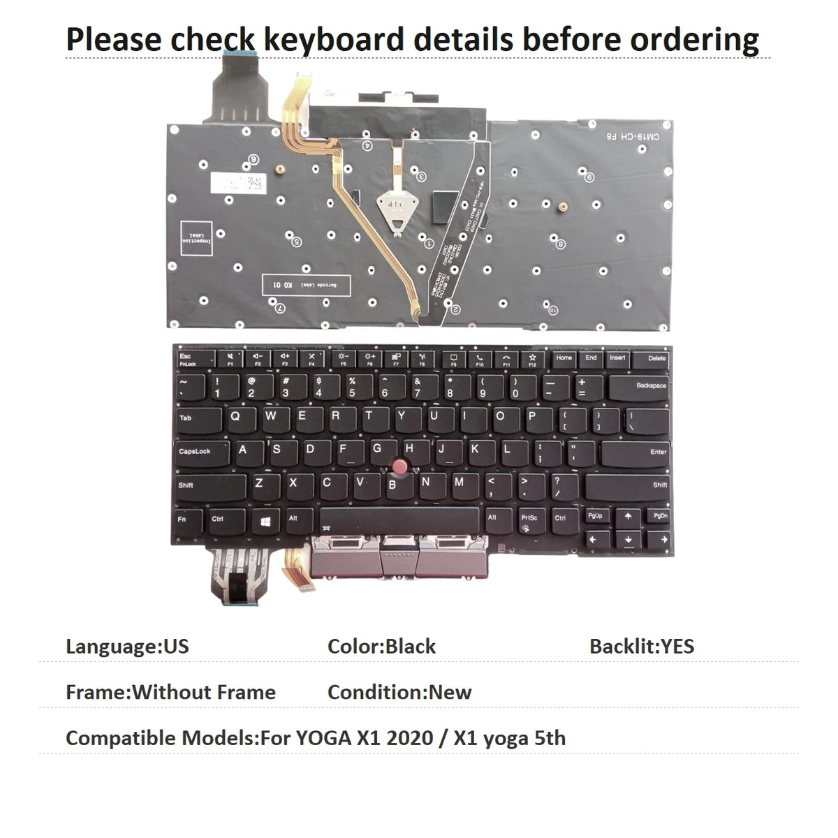 New US UK Language  Backlit Keyboard For Lenovo Thinkpad YOGA X1 2020 / X1 yoga 5th Notebook PC Replacement Keyboard Lenovo laptop repair parts