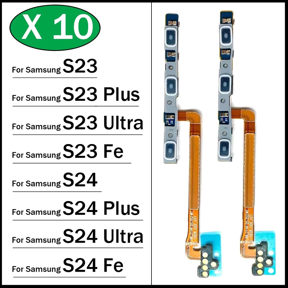 10Pcs, New Power Switch On Off Button Volume Key Button Flex Cable For Samsung S23 S24 Plus Ultra Fe Samsung phone repair parts