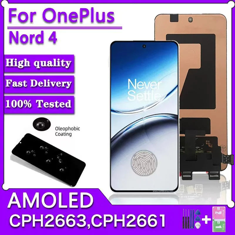 6.74"AMOLED 120Hz For OnePlus Nord 4 Nord4 CPH2663 CPH2661 LCD Touch Screen Digitizer For 1+Nord 4 Nord4 Display Screen  OnePlus phone repair parts