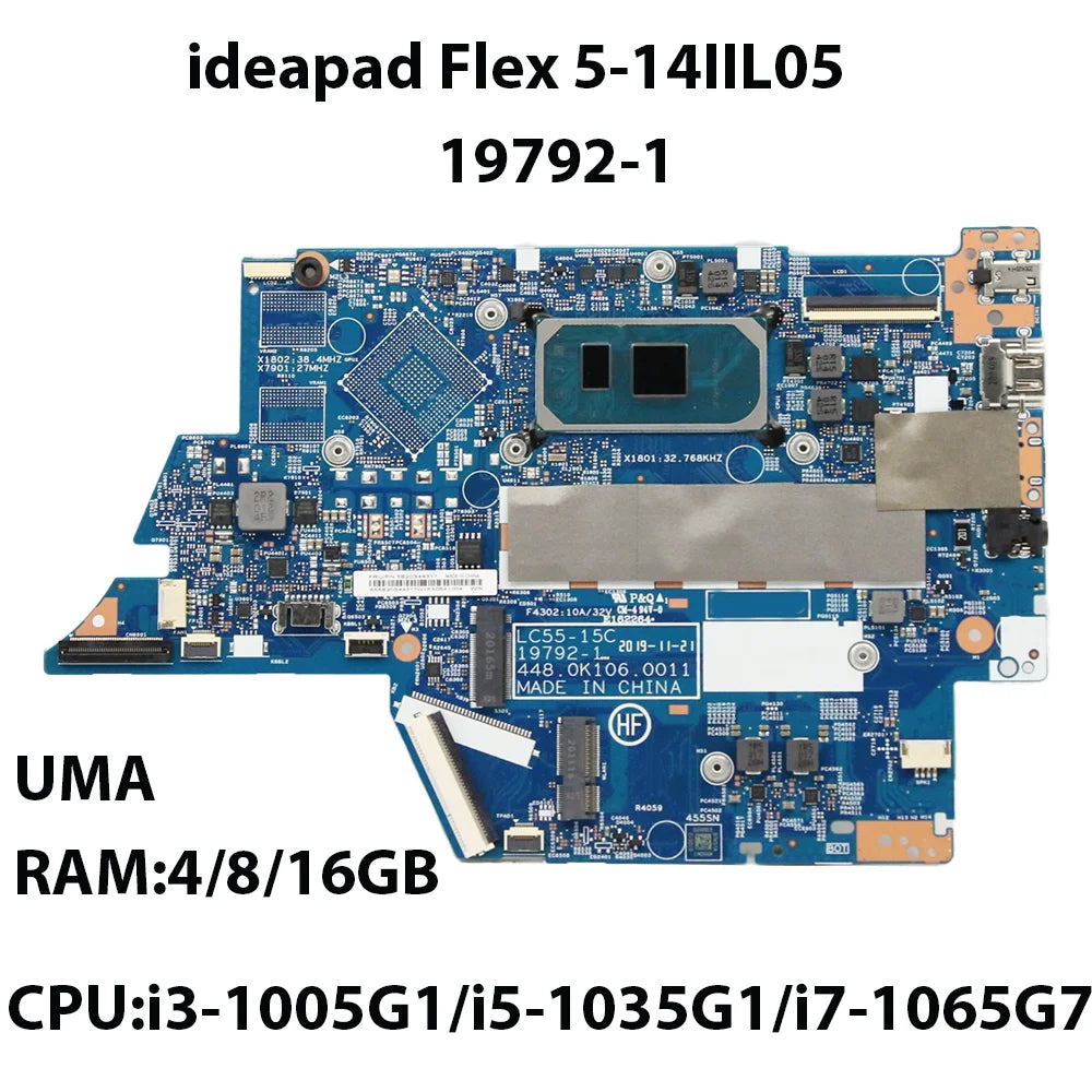 Laptop Motherboard For Lenovo ideapad Flex 5-14IIL05 19792-1 With CPU i3-1005G1 i5-1035G1 i7-1065G7 RAM 4G 8G 16G FRU 5B21B26517 Lenovo laptop repair parts