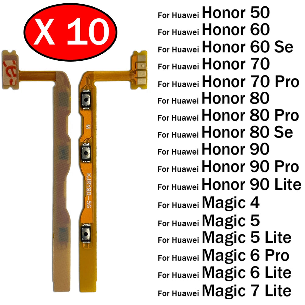 10Pcs, Power On Off Volume Side Button Key Flex Cable For Huawei Honor 50 60 70 80 90 Pro Se Lite Magic 4 5 6 7 Pro Lite Huawei phone repair parts