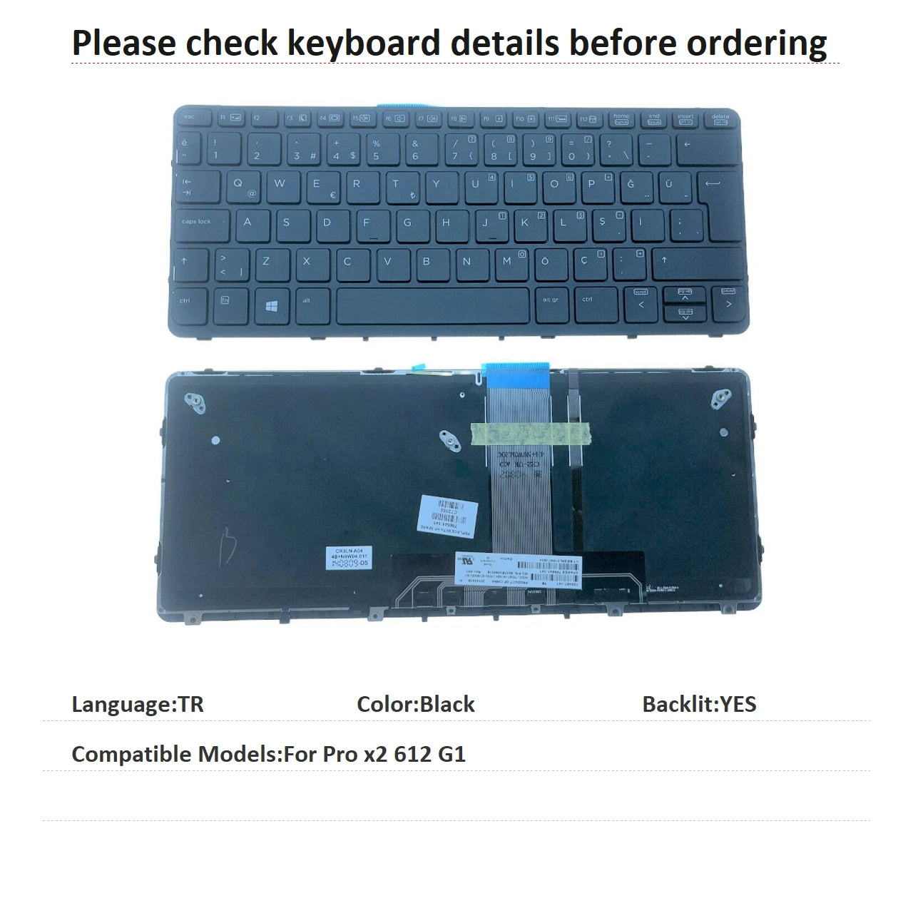 New US Turkish Language  Backlit Keyboard For HP Pro x2 612 G1 Notebook PC Replacement Keyboard NSK-CR3BV 755497-141 766641-141  HP laptop repair parts