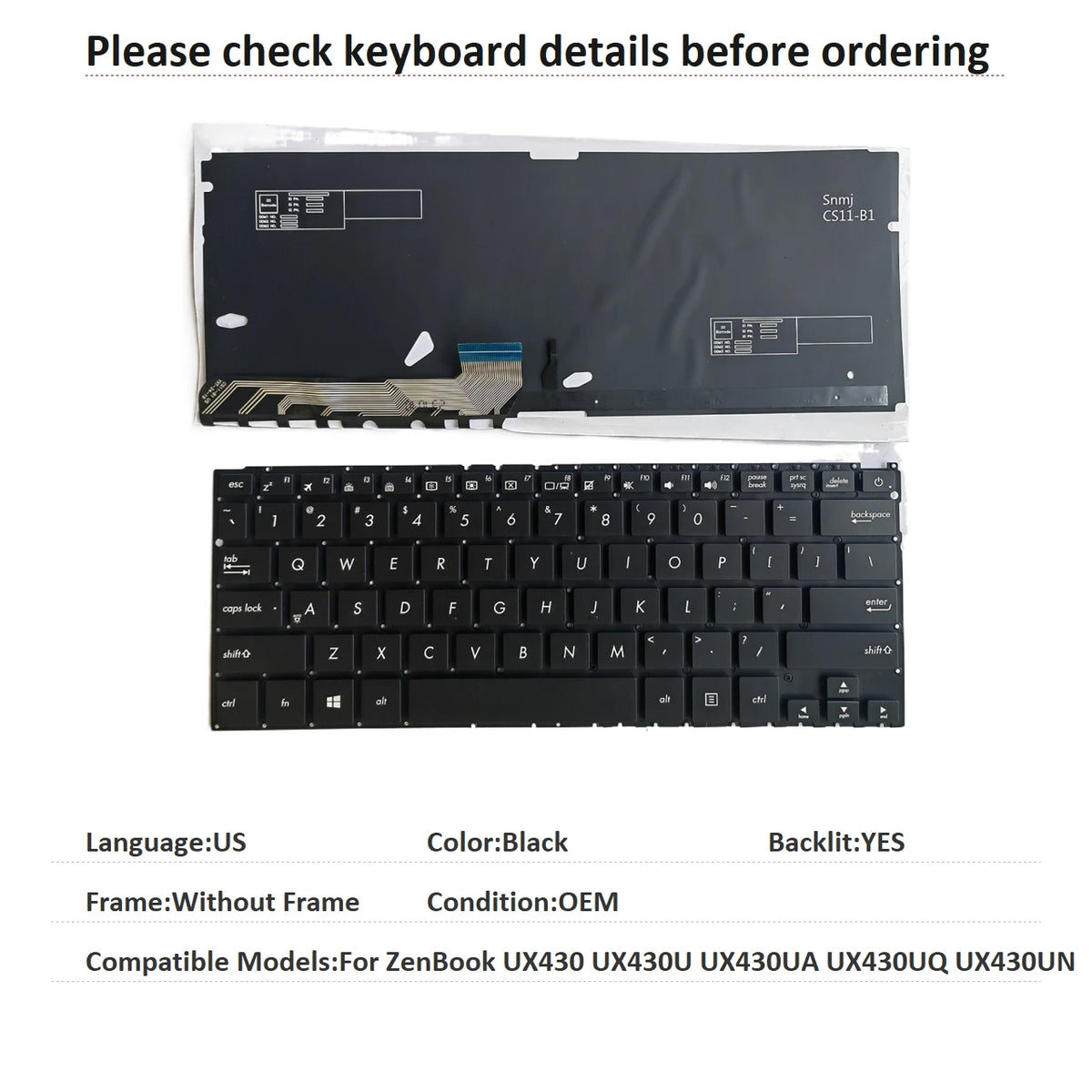 New US Language  Backlit Keyboard For ASUS ZenBook UX430 UX430U UX430UA UX430UQ UX430UN Notebook PC Replacement Keyboard ASUS laptop repair parts