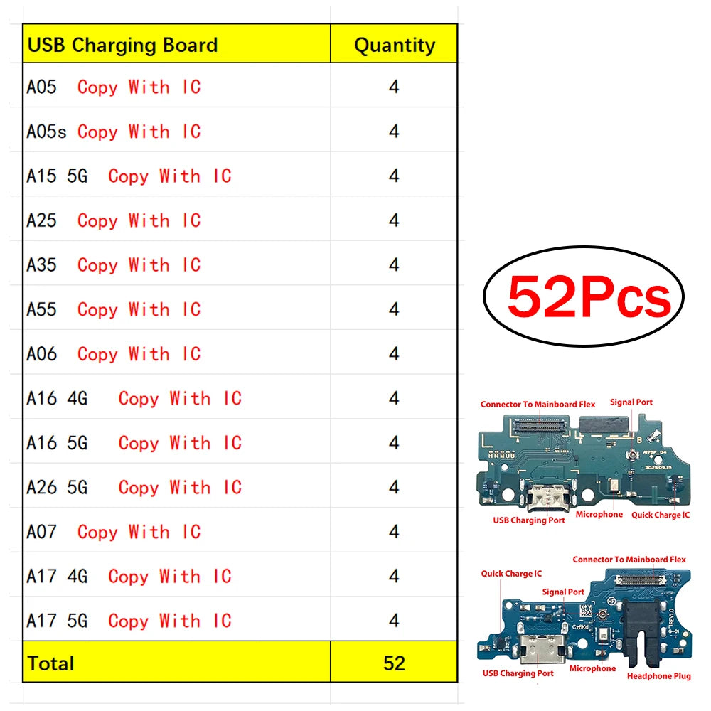 26Pcs, For Samsung A05 A05s A15 A25 A35 A06 A16 A26 A07 A17 4G 5G USB Charge Port Jack Dock Connector Charging Board Flex Cable Samsung phone repair parts