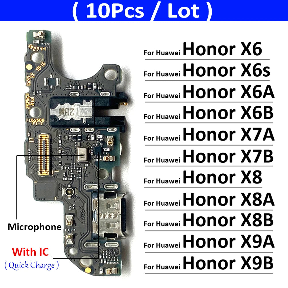 10Pcs, USB Charge Port Dock Connector Charging Board Flex Cable For Huawei Honor X6 X6s X6A X6B X7A X7B X8 X8A X8B X9A X9B 4G 5G   Huawei phone repair parts