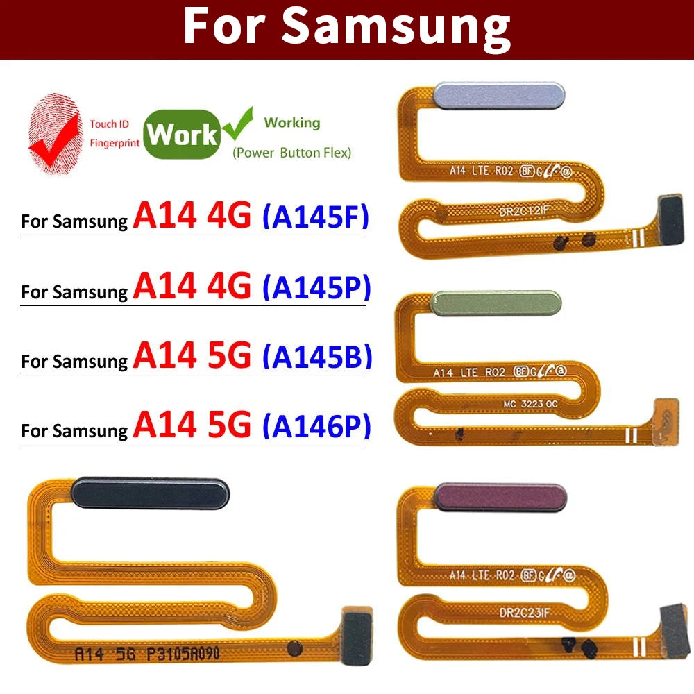 New For Samsung A14 4G A145F A145P / A14 5G A146B A146P Home Button Fingerprint Touch ID Sensor Flex Cable Samsung phone repair parts
