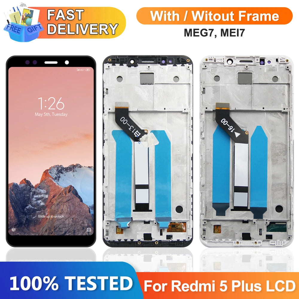 5.99" Screen for Xiaomi Redmi 5 Plus MEG7 MEI7 LCD Display Digital Touch Screen Assembly with Frame for Redmi 5 Plus Replacement Xiaomi phone repair parts