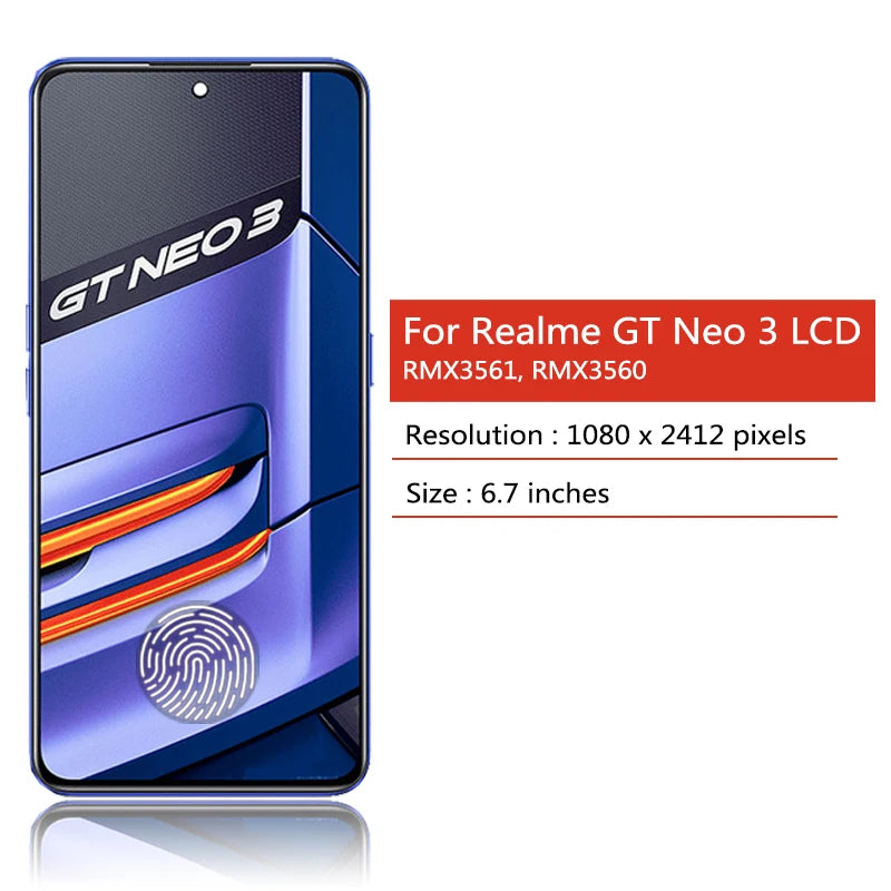 6.7“AMOLED GT Neo3 Screen For OPPO Realme GT Neo 3 RMX3560 RMX3561 MX3562 LCD Display Touch Panel Screen Digitizer Assembly Oppo phone repair parts Realme phone repair parts
