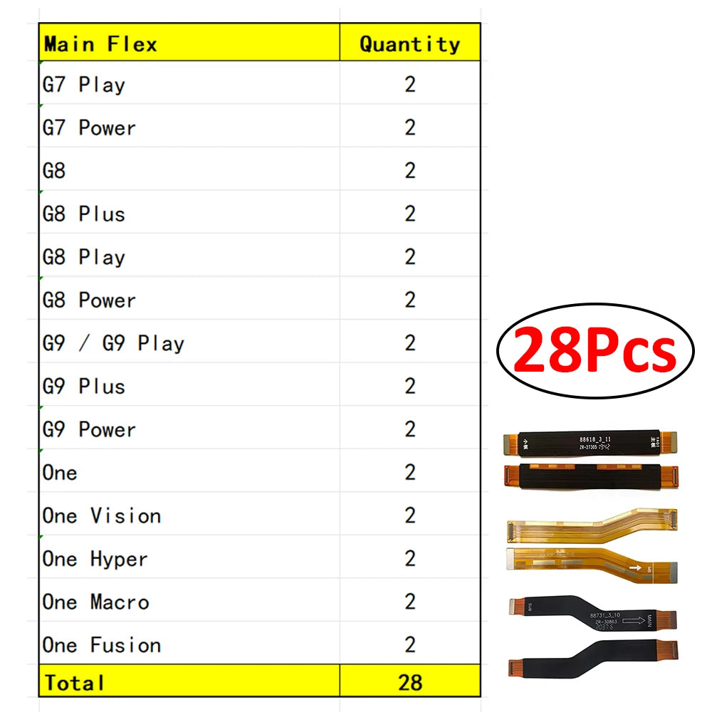 28Pcs，Main Board Mainboard Connector Flex Cable For Motorola Moto G7 G8 G9 Plus Play Power One Hyper Macro Fusion Vision Motorola phone repair parts