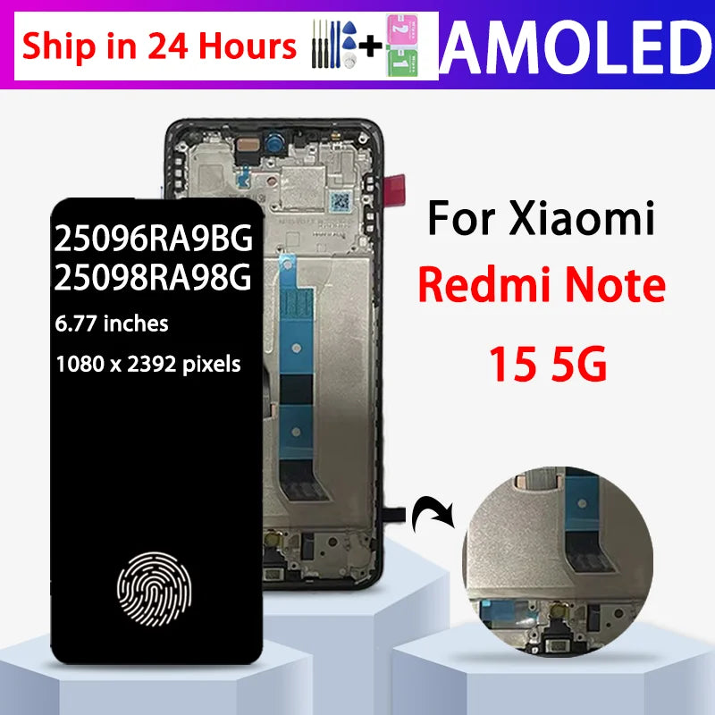25096RA9BG, 25098RA98G Premium Lcd For Xiaomi Redmi Note 15 5G Display Touch Screen Digitizer Panel Assembly With Frame Xiaomi phone repair parts