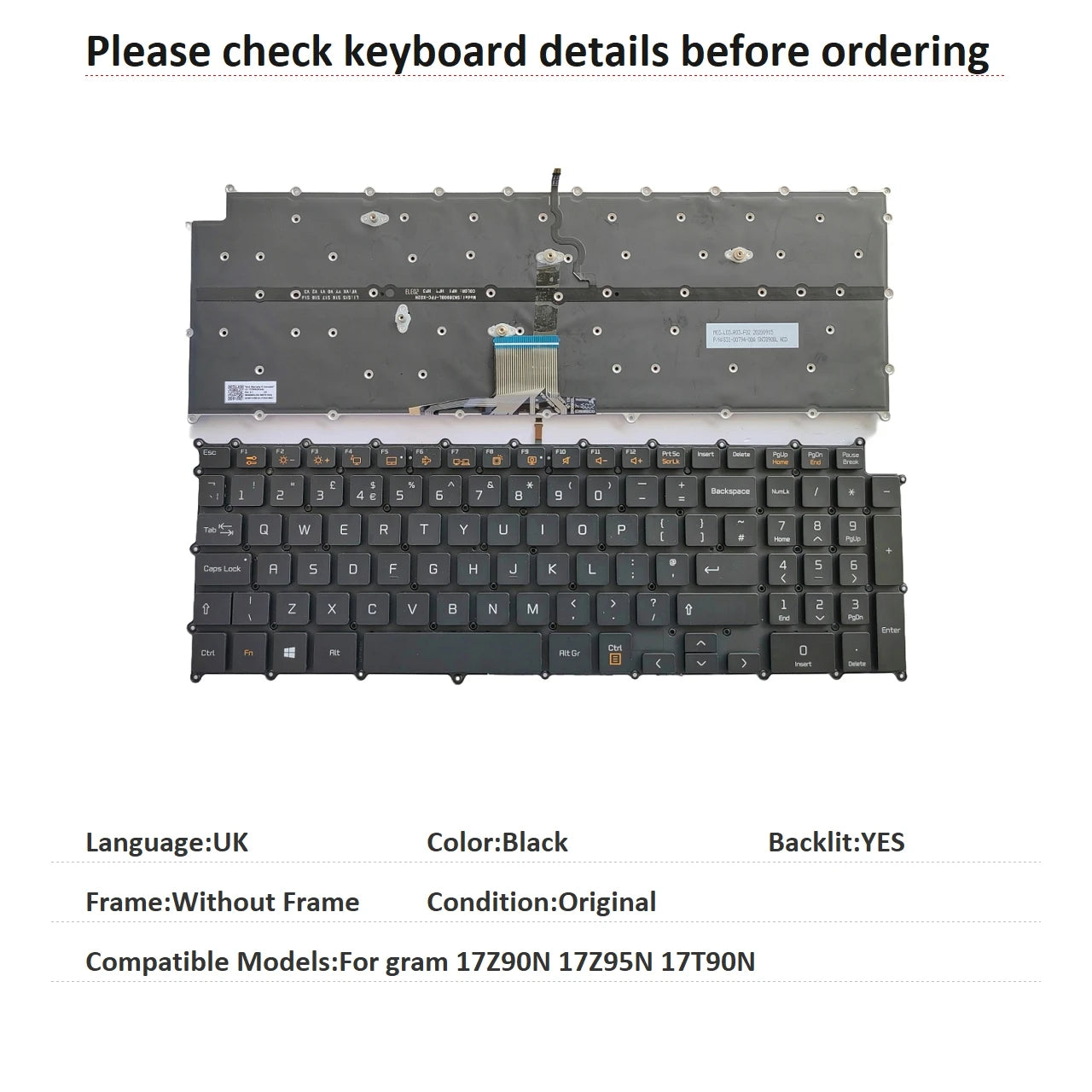 New UK Language  Backlit Keyboard For LG gram 17Z90N 17Z95N 17T90N Notebook PC Replacement Keyboard LG laptop repair parts