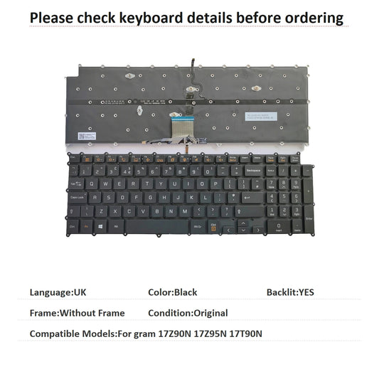 New UK Language  Backlit Keyboard For LG gram 17Z90N 17Z95N 17T90N Notebook PC Replacement Keyboard LG laptop repair parts