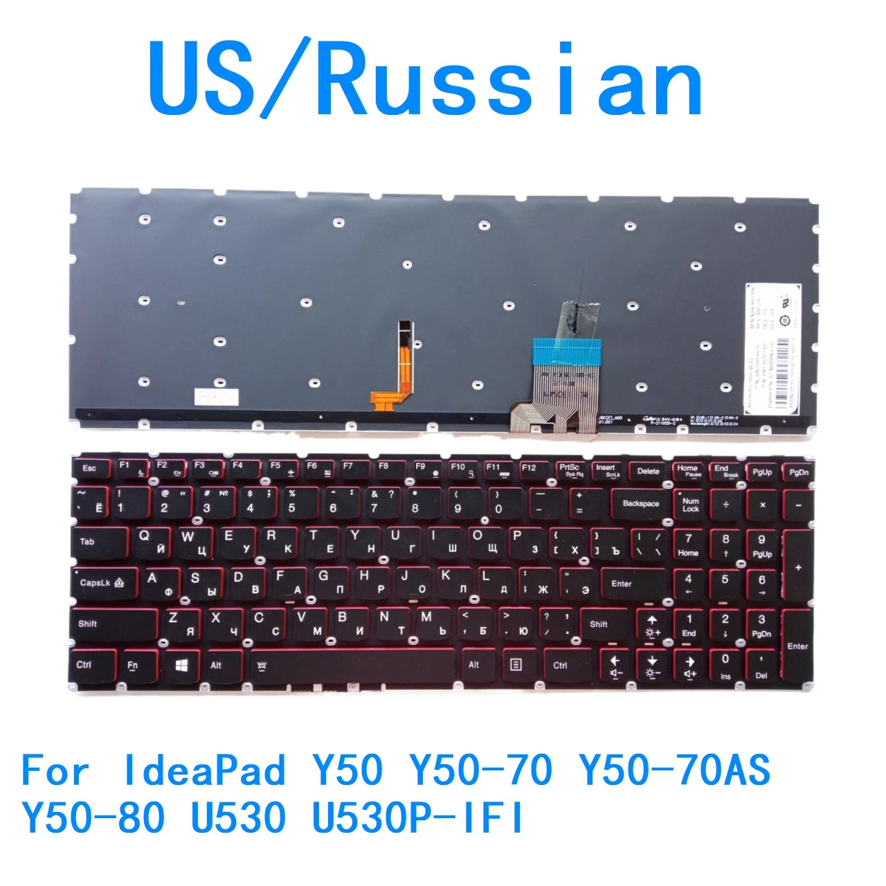 New US Russian language  Backlit Keyboard For Lenovo IdeaPad Y50 Y50-70 Y50-70AS Y50-80 U530 U530P-IFI Replacement Keyboard Lenovo laptop repair parts
