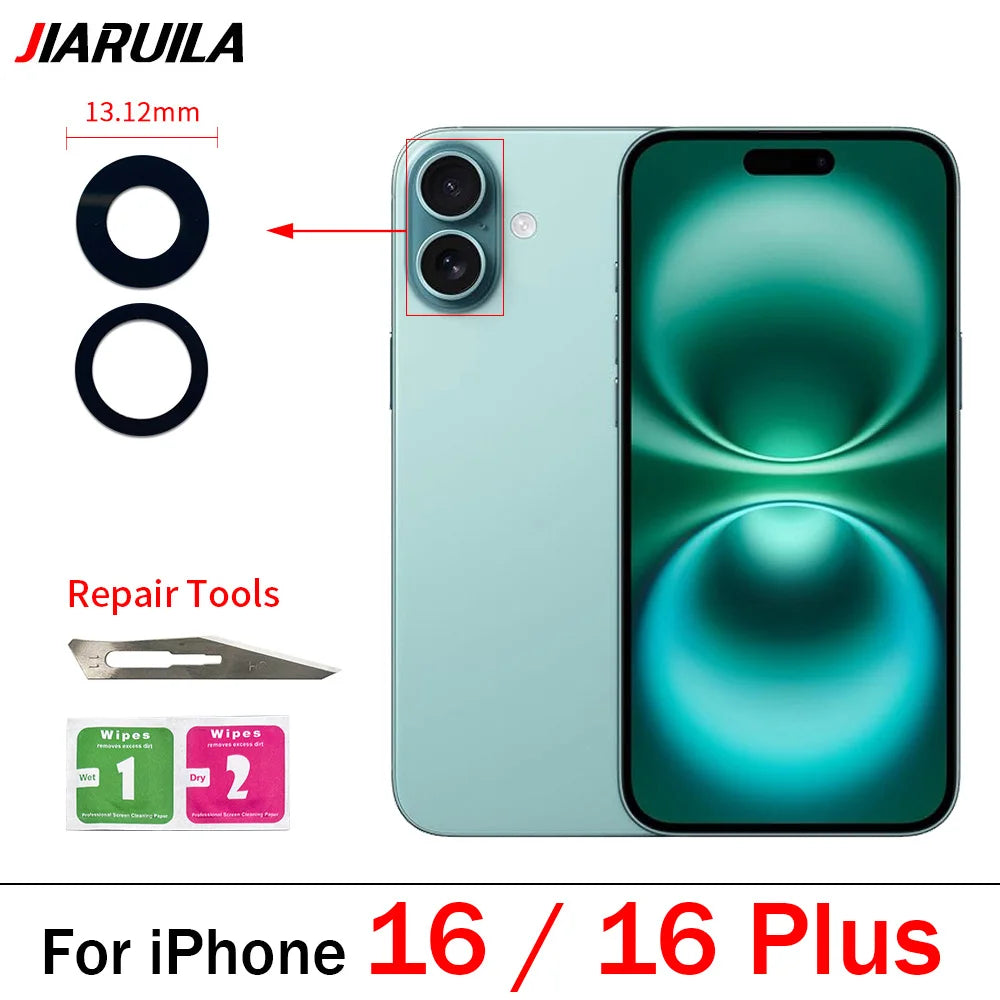 100Pcs/Lot, Rear Back Camera Glass Lens For iPhone 11 12 13 14 15 16 17 Pro Max Plus Mini With Adhesive Sticker iPhone phone repair parts