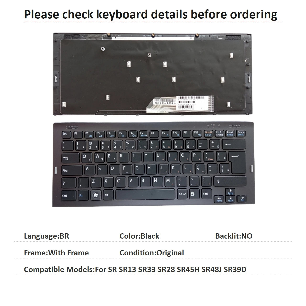 New US Latin Brazil Language  Keyboard For Sony SR SR13 SR33 SR28 SR45H SR48J SR39D Notebook PC Replacement Keyboard SONY laptop repair parts
