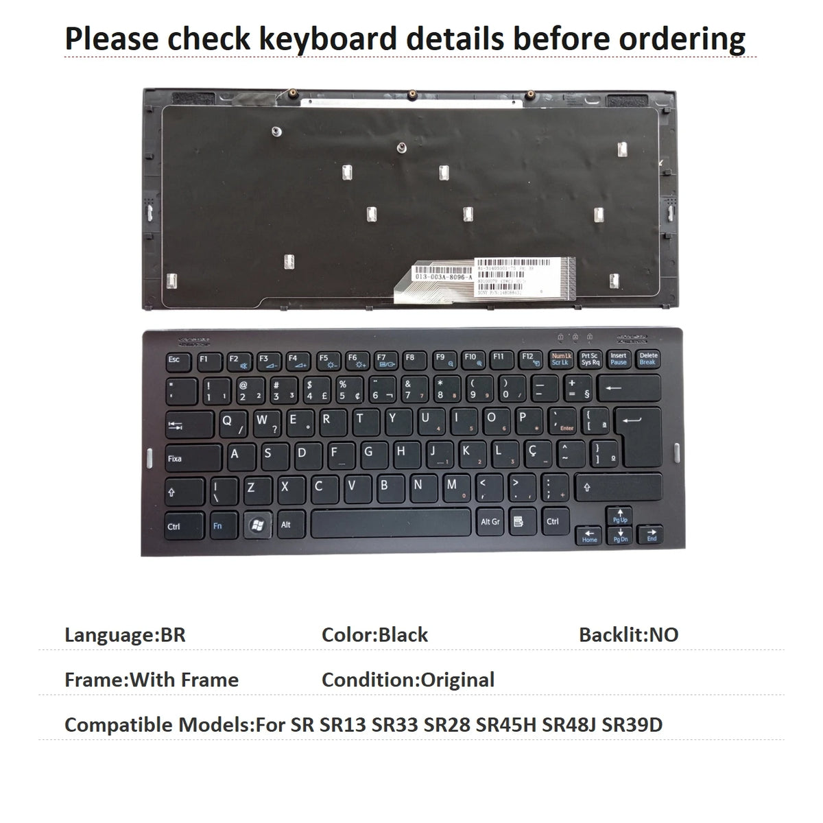 New US Latin Brazil Language  Keyboard For Sony SR SR13 SR33 SR28 SR45H SR48J SR39D Notebook PC Replacement Keyboard SONY laptop repair parts
