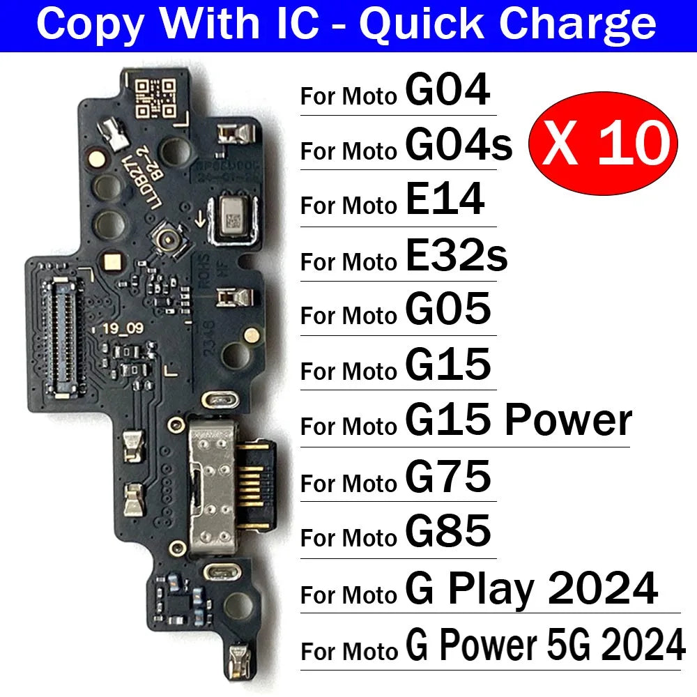 10Pcs, USB Charge Port Dock Connector Charging Board Flex Cable For Moto G04 G04s E14 E32s G05 G15 G85 G75 G Play Power 5G 2024 Motorola phone repair parts
