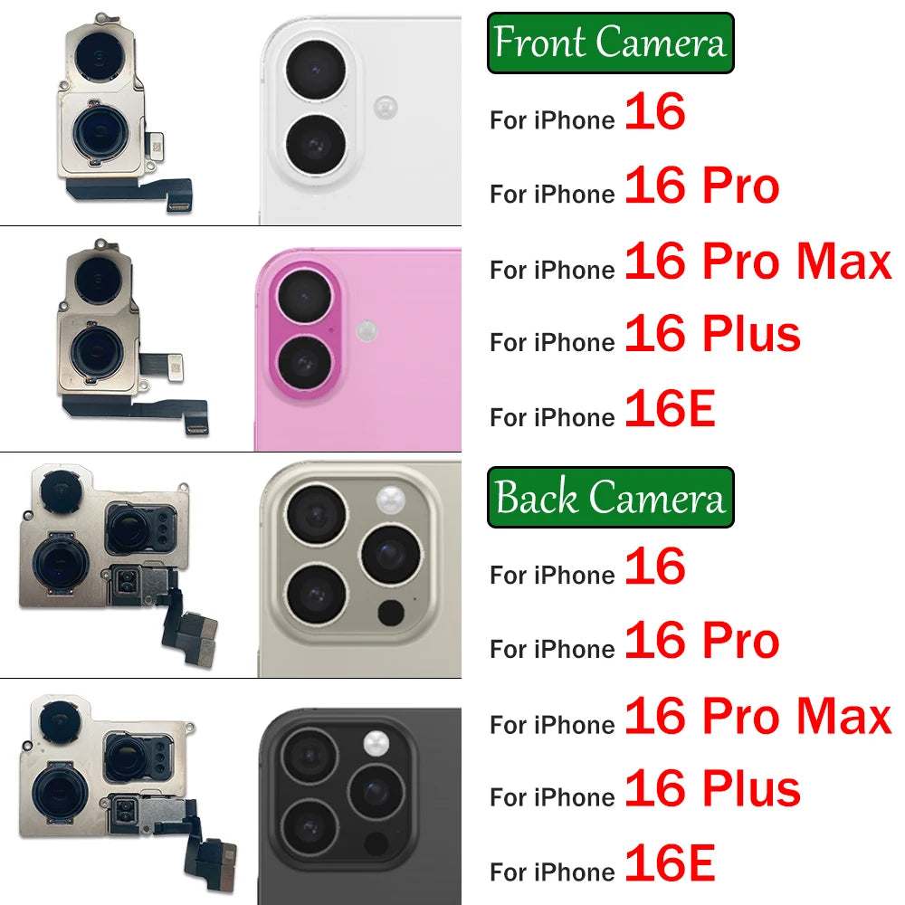 New For iPhone 16 Pro Max Plus 16E Front Camera Flex With Back Rear Camera Module Flex Cable iPhone phone repair parts