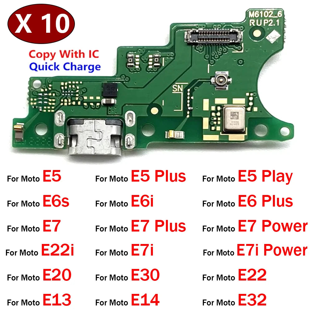 10Pcs, USB Charging Board Connector Port Dock Flex Cable For Moto E20 E30 E22 E13 E14 E32 E5 E6 E6s E6i E7i E7 Plus Power Play Motorola phone repair parts