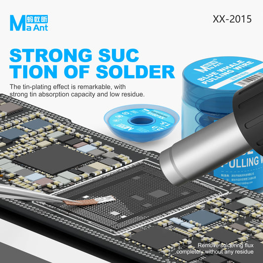 MaAnt Blue Whale Pure Copper Solder Wick Powerful Desoldering Braid PCB Pad Clean Strip for Mobile Phone Soldering Iron Repair Professional Repair Tools