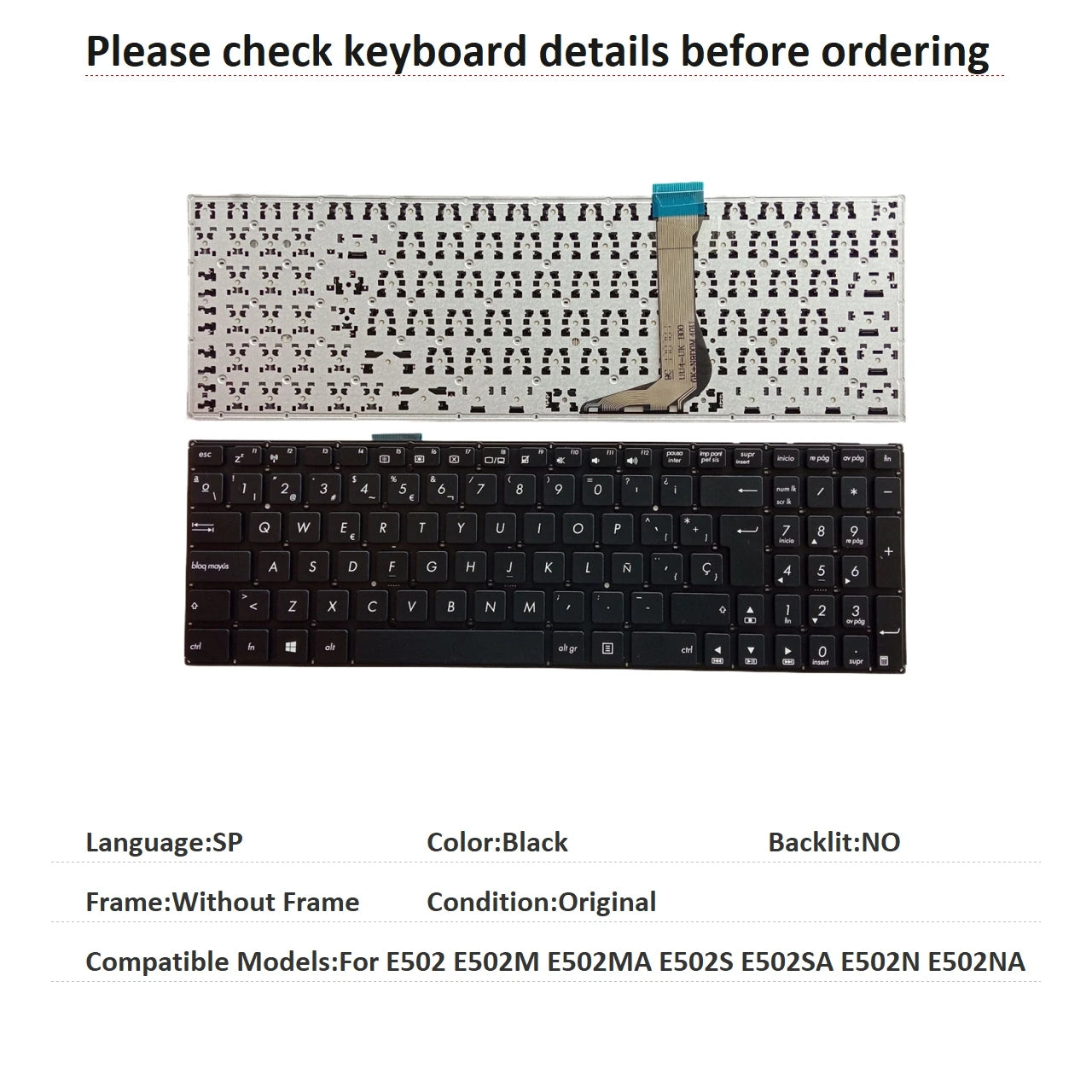 New US Russian Spanish UK Brazil Language  Keyboard For ASUS E502 E502M E502MA E502S E502SA E502N E502NA Replacement Keyboard ASUS laptop repair parts