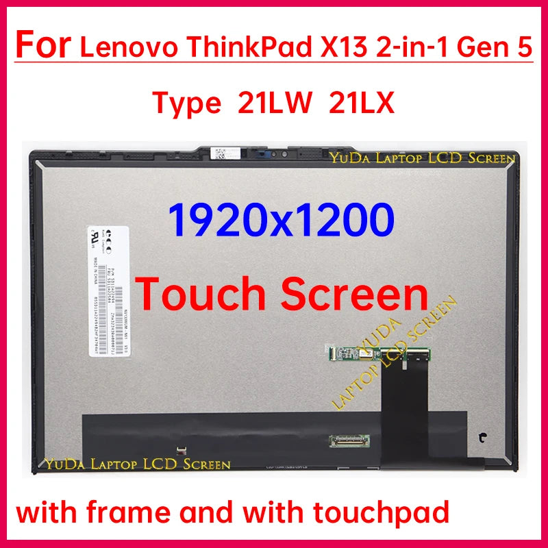 13.3" Touch Screen For Lenovo ThinkPad X13 2-in-1 Gen 5 Type 21LW 21LX LCD Display Digitizer + With Frame Assembly Replacement Lenovo laptop repair parts