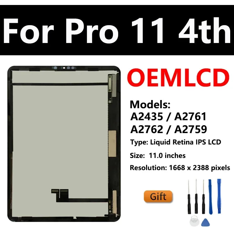 OEM LCD For Apple iPad Pro 11 1st 2nd 3rd 4th 2018 2020 2021 A2013 A2068 A2460 A2435 Touch Screen Display Assembly Replacement  iPad repair parts