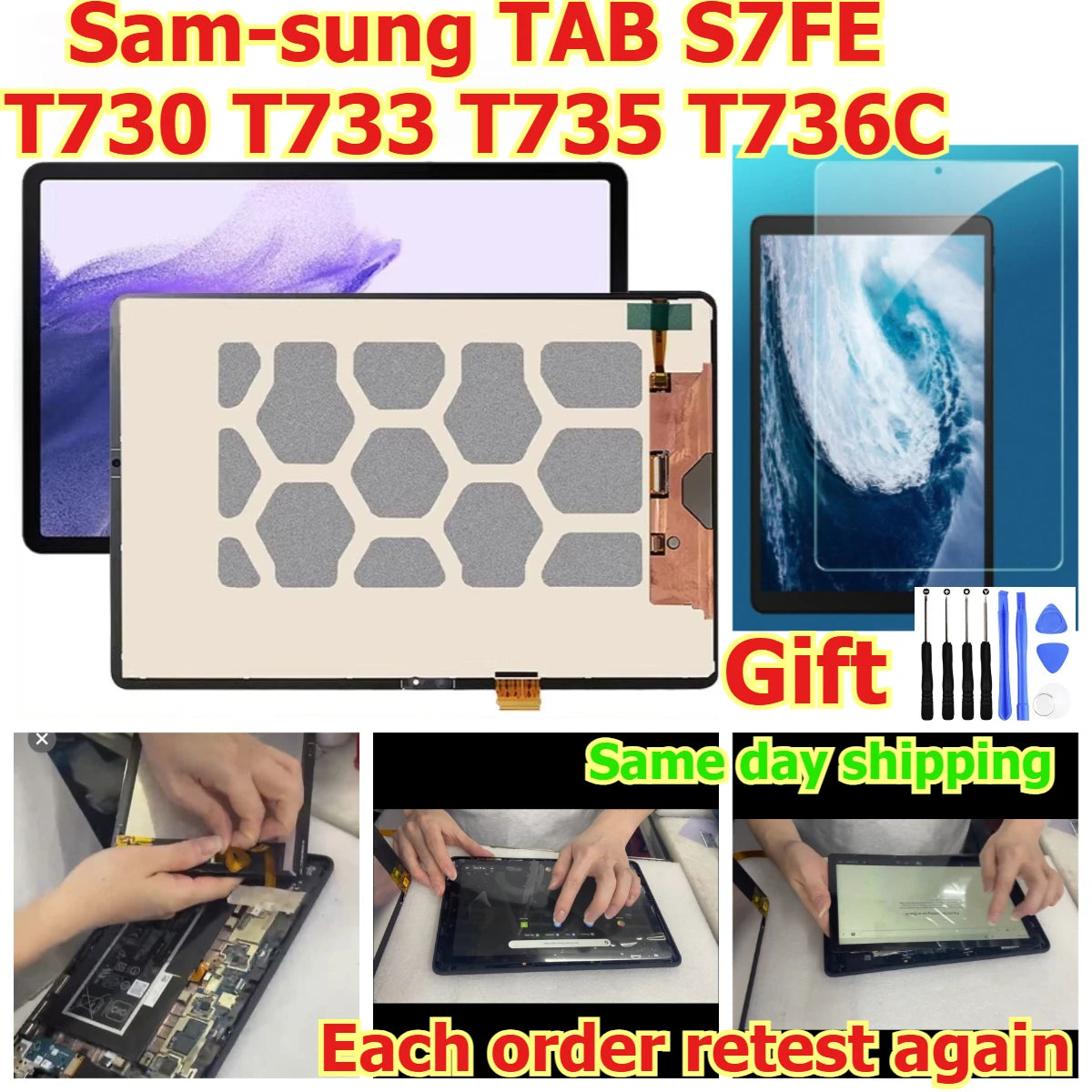 100% tested Tab touch lcd display screen panel for Samsung TAB S7FE T730 T733 T735 T736C digitizer glass assembly Samsung tablet repair parts