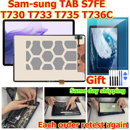 100% tested Tab touch lcd display screen panel for Samsung TAB S7FE T730 T733 T735 T736C digitizer glass assembly Samsung tablet repair parts