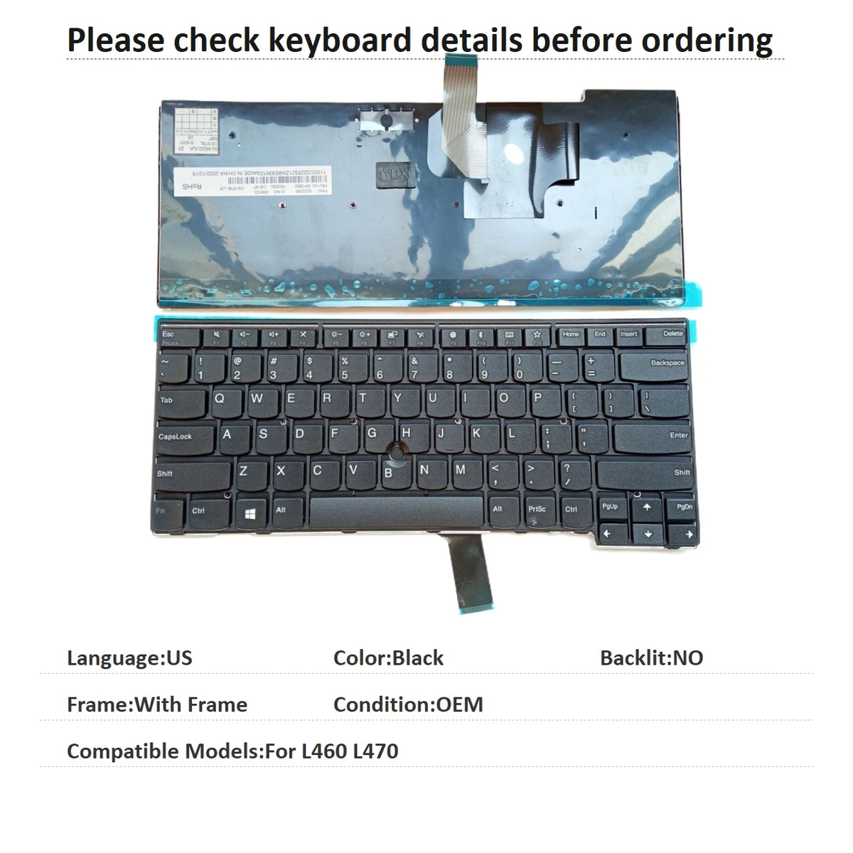 New US Language  Keyboard For Lenovo Thinkpad L460 L470 Notebook PC Replacement Keyboard Lenovo laptop repair parts