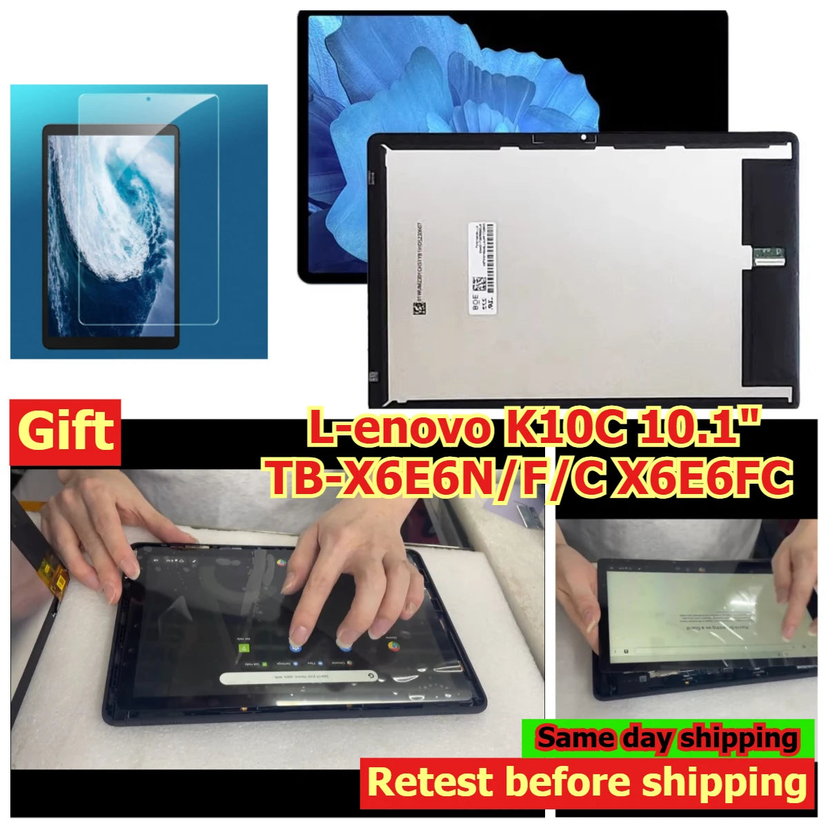 100% Tested Tab touch display lcd screen assembly for Lenovo K10C 10.1 inch TB-X6E6N/F/C X6E6FC Screen Digitizer panel LCD Lenovo tablet repair parts