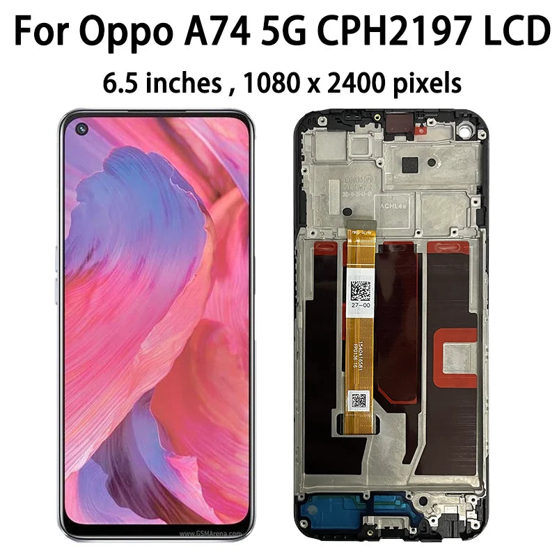 6.5''Test A74 Display Screen For OPPO A74 5G LCD CPH2197 CPH2263 Display With Frame Touch Screen Digitizer Assembly Replacement  Oppo phone repair parts