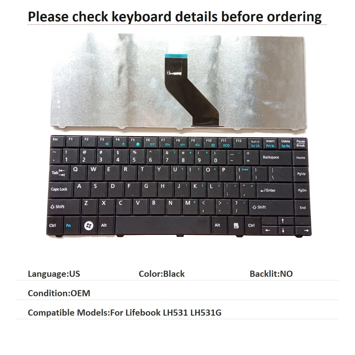 New US Language  Keyboard For Fujitsu Lifebook LH531 LH531G Notebook PC Replacement Keyboard