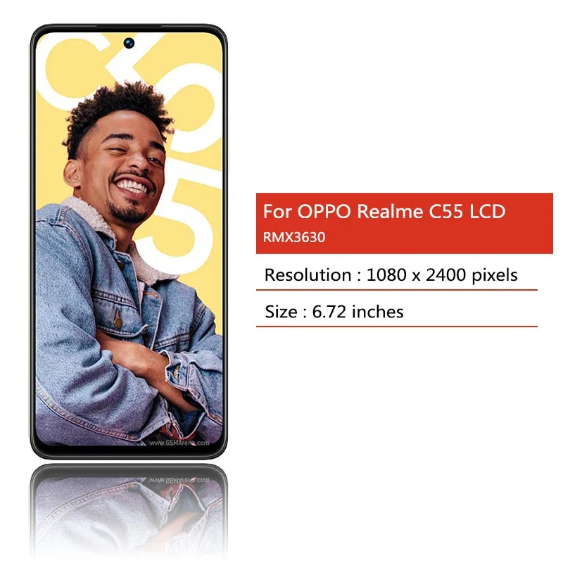 6.72"Tested LCD For OPPO Realme C55 RealmeC55 RMX3710 LCD Display Touch Screen Digitizer Assembly Replacement LCD Oppo phone repair parts Realme phone repair parts
