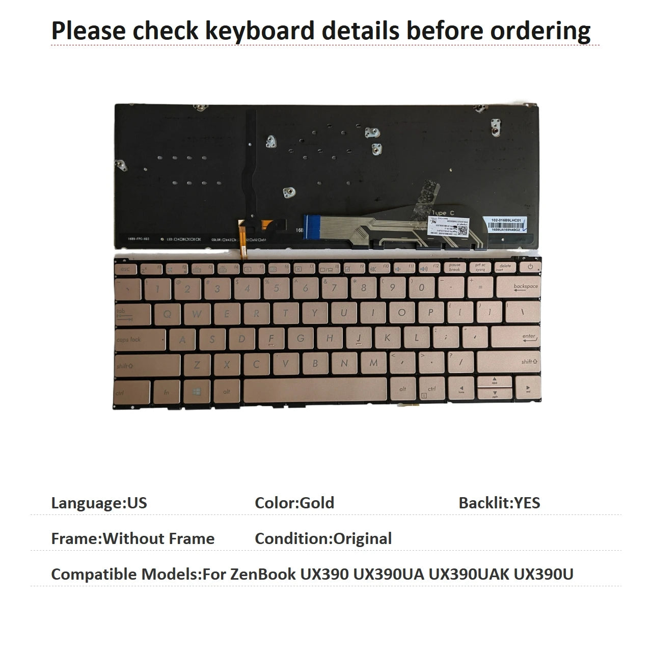 New US Spanish Language  Backlit Keyboard For ASUS ZenBook UX390 UX390UA UX390UAK UX390U Notebook PC Replacement Keyboard ASUS laptop repair parts
