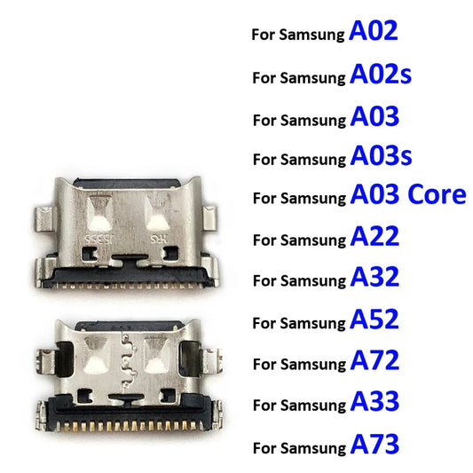 2Pcs，USB jack socket connector charger Charging Port For Samsung A02 A02s A22 A32 A52 A72 A33 A73 A03 Core A03s 4G 5G Samsung phone repair parts