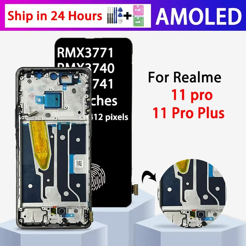 6.7"AMOLED For Realme 11 Pro+ Plus RMX3740 LCD Touch Screen Digitizer Assembly For Realme 11 Pro RMX3771 Display With Frame  Oppo phone repair parts