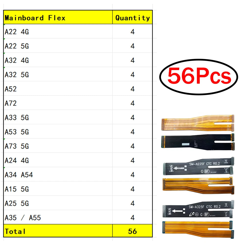 28Pcs Motherboard Connector Main Board Flex Cable For Samsung A22 A32 A52 A72 A33 A53 A73 A24 A34 A54 A15 A25 A35 A55 4G 5G  Samsung phone repair parts