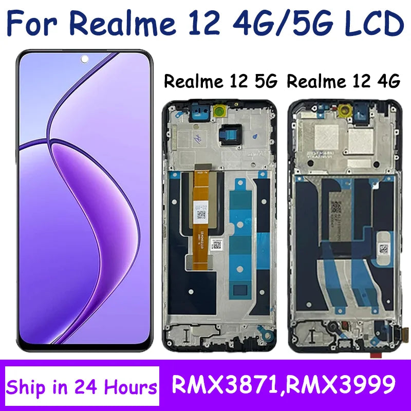 AMOLED For OPPO Realme 12 5G RMX3999 LCD Display Touch Screen Digitizer For Realme12 4G RMX3871 Display Frame  Oppo phone repair parts
