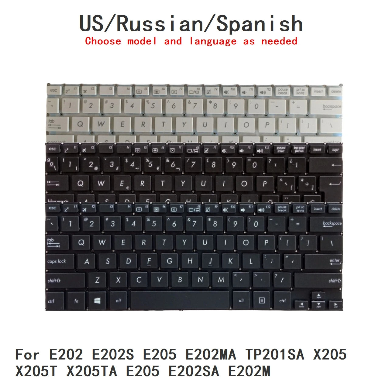 New US Russian Spanish Language Keyboard For ASUS E202 E202S E205 E202MA TP201SA X205 X205T X205TA E205 E202SA E202M Keyboard ASUS laptop repair parts