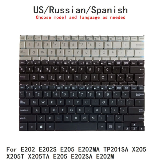 New US Russian Spanish Language Keyboard For ASUS E202 E202S E205 E202MA TP201SA X205 X205T X205TA E205 E202SA E202M Keyboard ASUS laptop repair parts