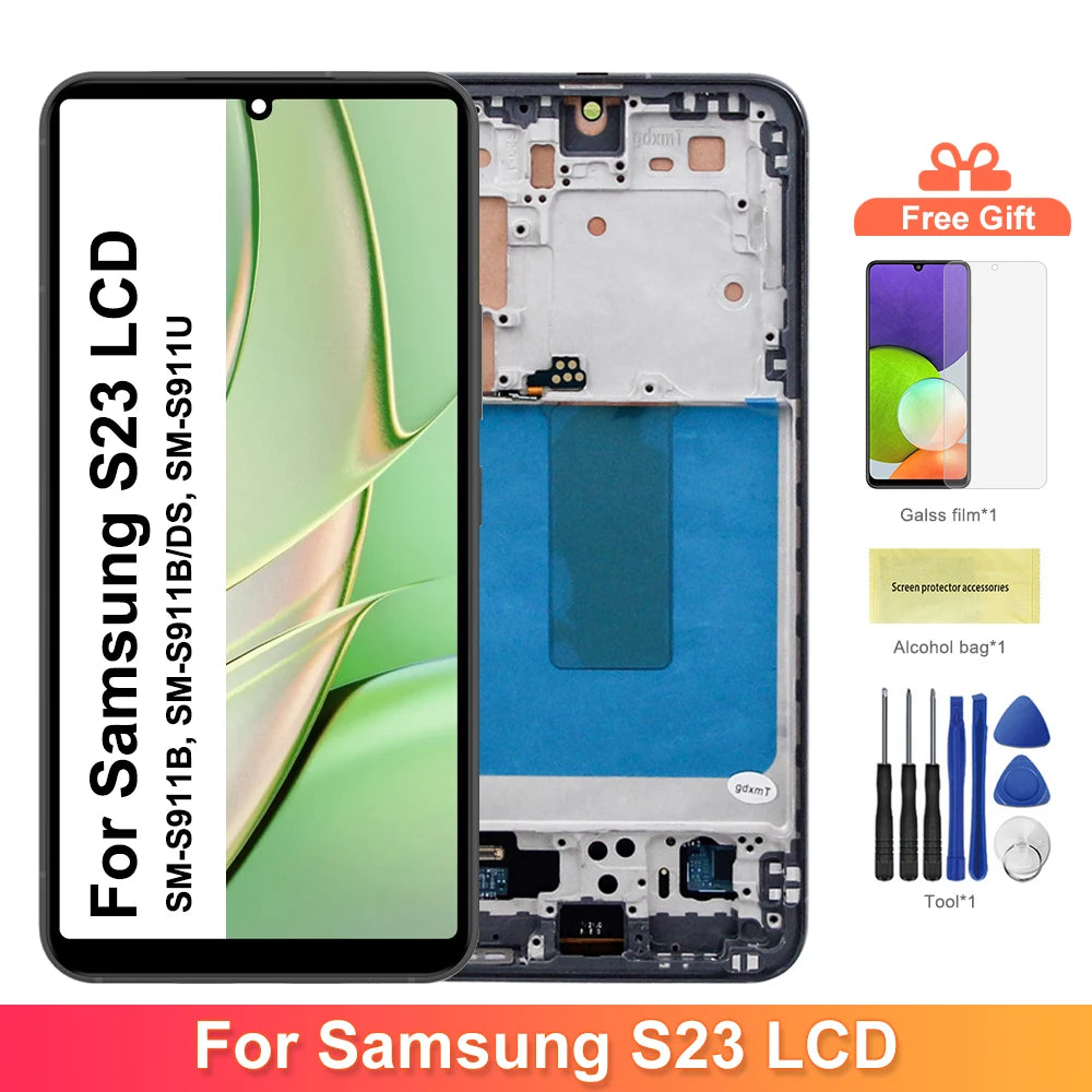 S23 Screen Assembly for Samsung Galaxy S23 S911B S911B/DS Lcd Display Digital Touch Screen with Frame Replacement Parts Samsung phone repair parts