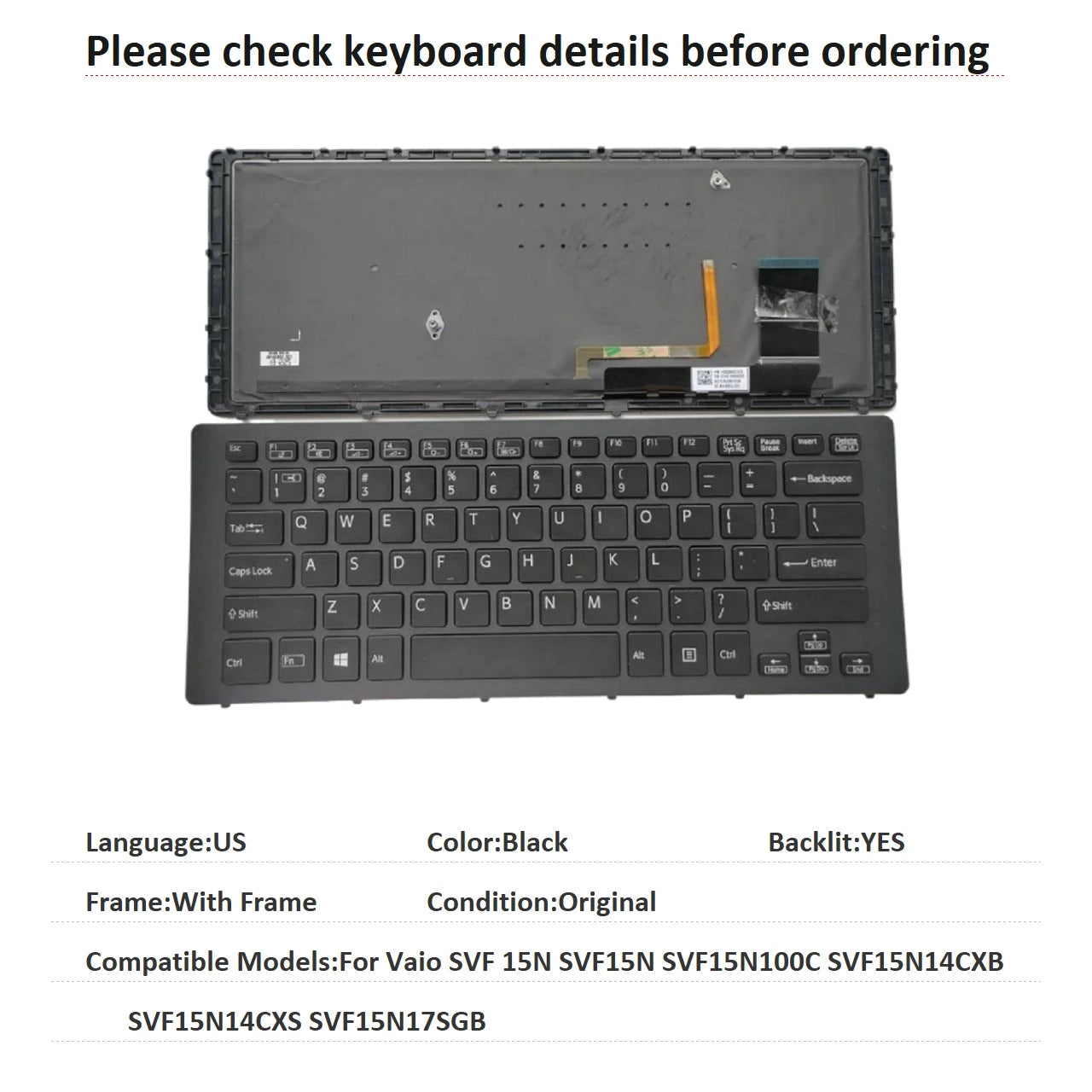 New US Language  Backlit Keyboard For Sony Vaio SVF 15N SVF15N SVF15N100C SVF15N14CXB SVF15N14CXS SVF15N17SGB SONY laptop repair parts